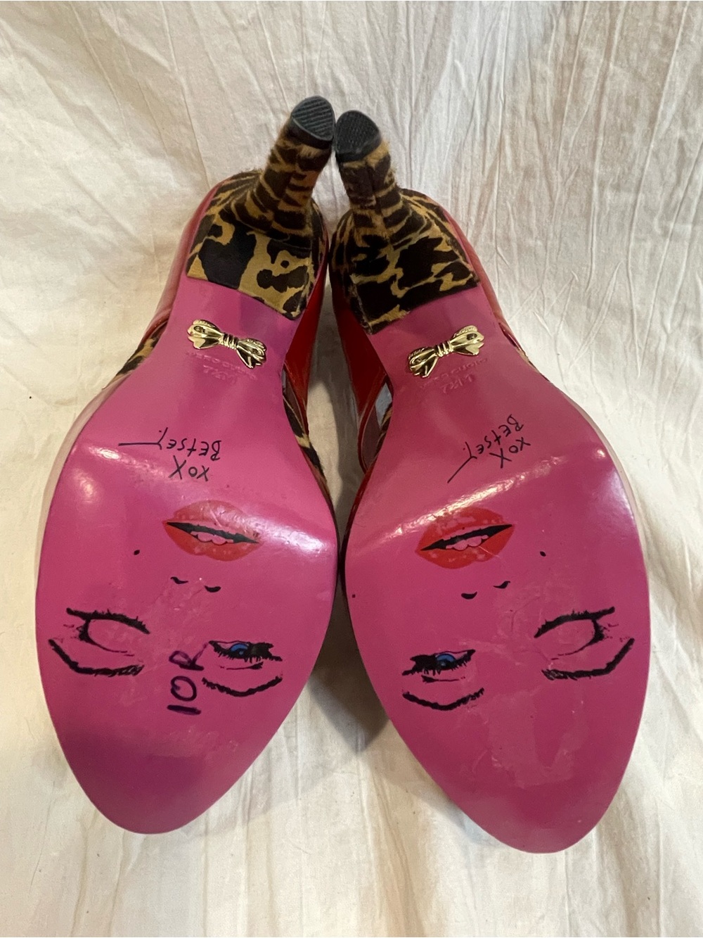 Betsey Johnson 7.5 Leopard Red Patent Bow Platform Stiletto Heels Y2K - Picture 7 of 11